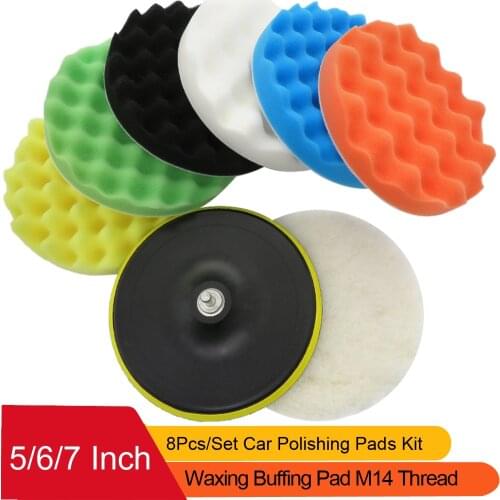 5/6/7 Inch 8Pcs/Set Car Polishing Pads Kit Clean Sponge Waxing Buffing Pad M14 Thread Wool Ball Auto Backer Pad Car Repair Care