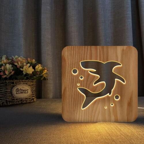 Table Lamp Shark Night Light Wooden Handicraft Bedroom Bedside Decorative Table Lamp