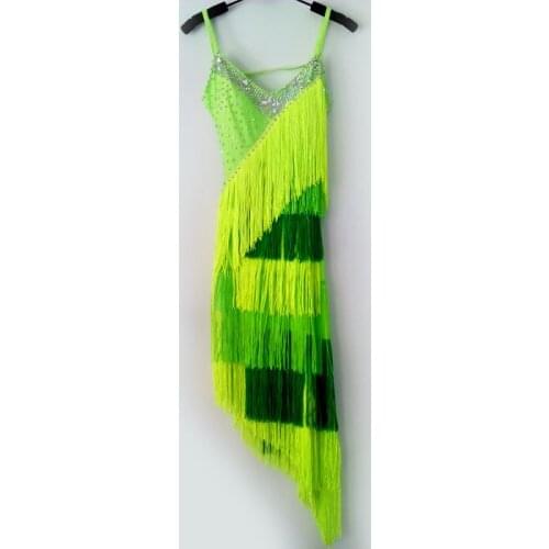 New style latin dance costume sexy spandex green tassel latin dance dress for women latin dance competition dresses S-4XL