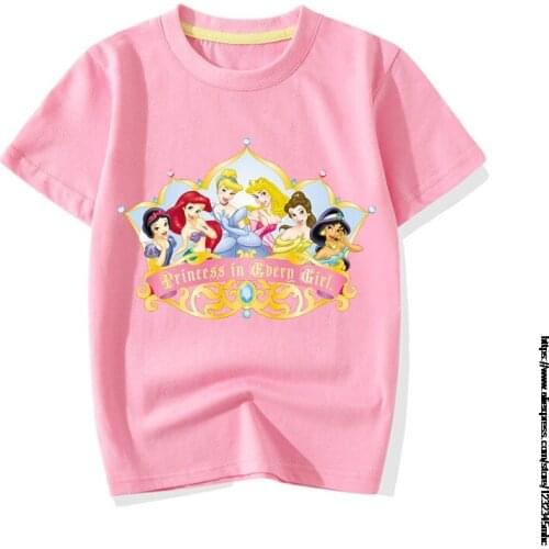 Original Disney Princess T Shirts for Girls/Boys Funny Baby Clothes Kids Summer Tshirt Children Clothing Kids Costume Top