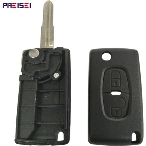 PREISEI New 2 Buttons Car Key For Peugeot Remote Flip Key Case Fob Replacements No Battery Holder