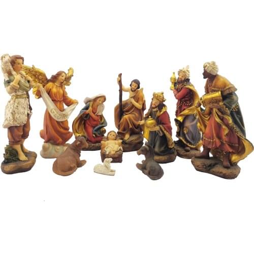 Zayton Nativity Scene Set Baby Jesus Manger Christmas Crib Figurines Miniatures Ornament Church Statue Xmas Gift Home Decoration