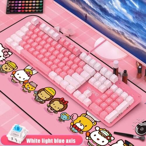 Pink Gaming Mechanical Wired Keyboard Blue Swicth104 Key Punk Keycap USB Adjustable Backlight Suitable For Gamers PC Notebooks