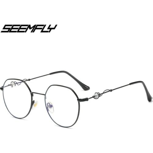 Seemfly Ultralight Metal Frame Anti Blue Light Glasses Women Men Retro Computer Gaming Goggle Clear Lens Eyeglasses Flat Mirror
