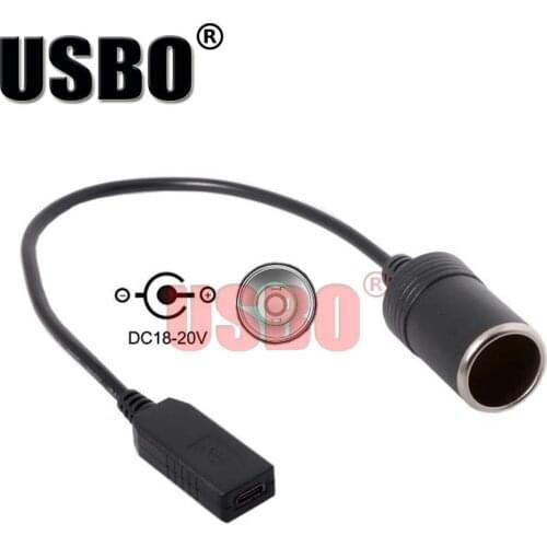 Black 0.3M Trigger PD decoy connector Type-C female to car cigarette lighter female socket charging line Type-c power cord 100W