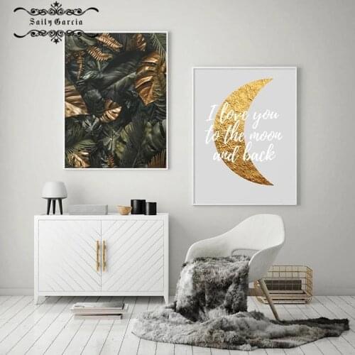 Nordic Plants Golden Leaf Canvas Painting Botanical Love Quotes Posters and Print Wall Art Pictures for Living Room Modern Decor