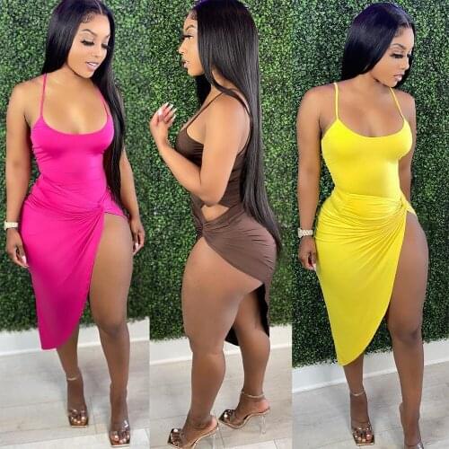 Sexy Beachwear 2 Piece Matching Set Women Spaghetti Strap One Piece Bodysuit and Side High Split Midi Skirt Summer Swimsuit New