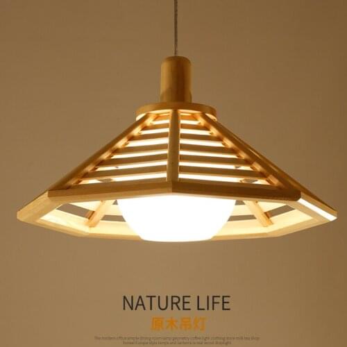 Modern simple dining room chandelier single head Nordic personality solid wood lamp bedroom mahjong room bar lamp