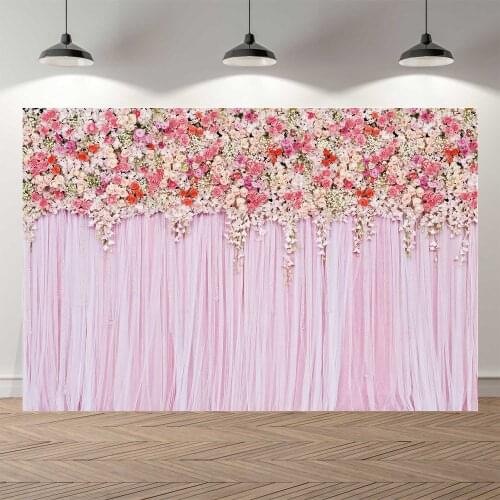 NeoBack Photography backdrops wedding party Pink Floral Flower Wall Curtain Drape love Bridal shower banner photo studio P4334