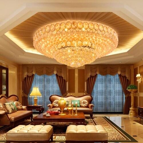 LED Light Modern Crystal Ceiling Lamps Round Golden Crystal Ceiling Lights Fixture Home Indoor Lighting 3 White Color Changeable