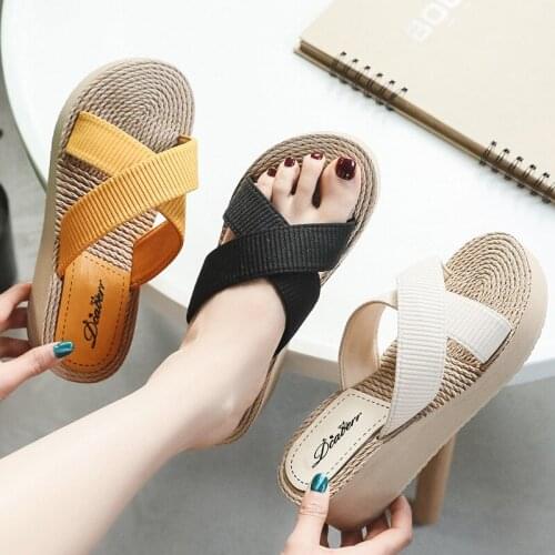 Slippers Casual On A Wedge Summer Womens Shoes Female slippers Beach round toe cross tied girls shoes 2021