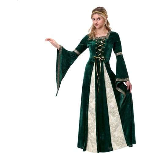 Adult Greek Princess Queen Costume Halloween European Medieval Vintage Court Queen Cosplay Dress