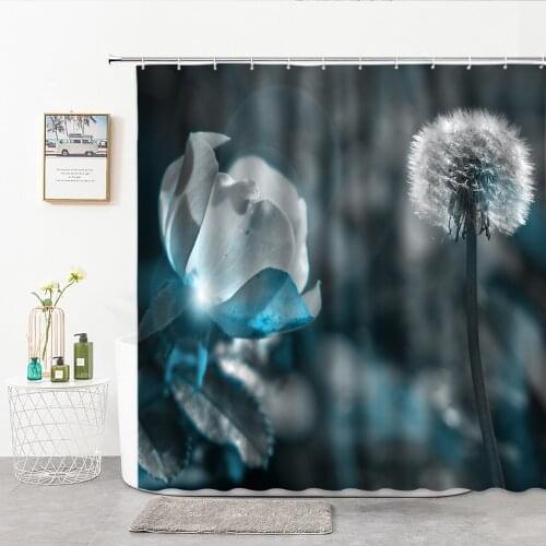 Flower Plant Shower Curtain Grey Leaves Background Dandelion Living Room Bedroom Bathroom Decor Curtains Bath Things For Home