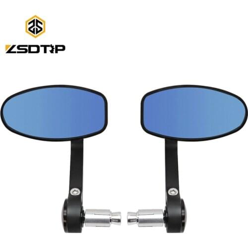 ZSDTRP Motorcycle Handle Bar End Mirror 7/8" 22mm Side Rearview Mirrors Custom Blue Lens For Ducati BMW Honda Suzuki Kawasaki