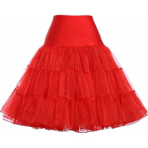 Womens Crinoline Petticoat Underskirt Knee-Length, Red, Size Large
