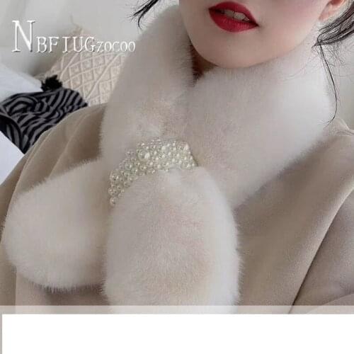 Faux Fur Women Scarf Winter Thick Korean Kawaii Pearl Fashion Female Scarves
