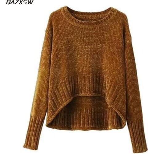 2019 New Women Ribbed Sweater Solid Long Sleeve Knit Coat Autumn Spring Chenille Pullovers Vintage Ladies Tops Knitwear AC129