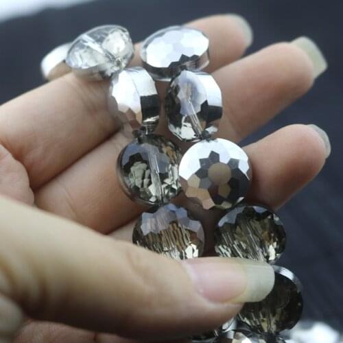 100pcs 14mm Gray Plated Faceted Rondelle Crystal Glass Beads Pendant Fit Jewelry Necklace Craft Curtain Chandelier DIY Making