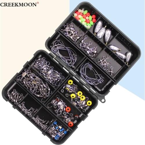 161pcs Fishing Accessories Kit Set with Fishing Tackle Box Including Fishing Sinker Weights Fishing Swivels Snaps Jig Hook Pesca