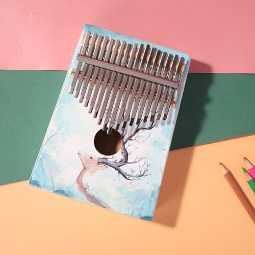 17 Key Deer Painted Mahogany Kalimba Thumb Piano Portable Finger Piano Musical Instrument for Children Adults Beginners