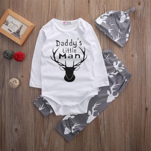 3pcs lot Baby Boy Suits Newborn Baby Boy Romper Jumpsuit Bodysuit Hat Pants Clothes Outfit Set