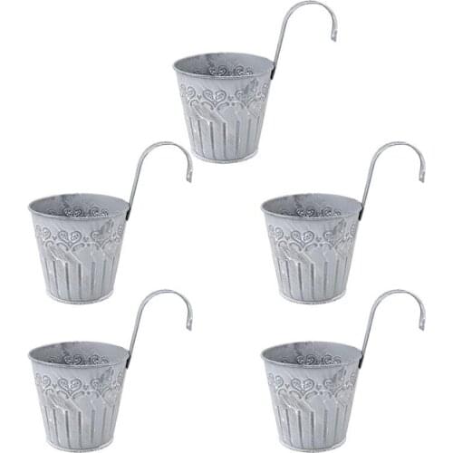 5pcs Unique Iron Flower Pots Delicate Hanging Flowerpot Gardening Decor Making Old White Bucket Small Hook Flowerpot Galvanizing