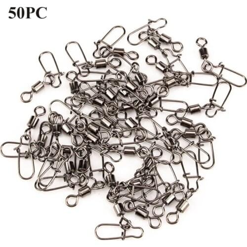 50Pcs Stainless Steel Fishing Bearings Hooked Snap Pins Rolling Swivel Connector Fishing Tools