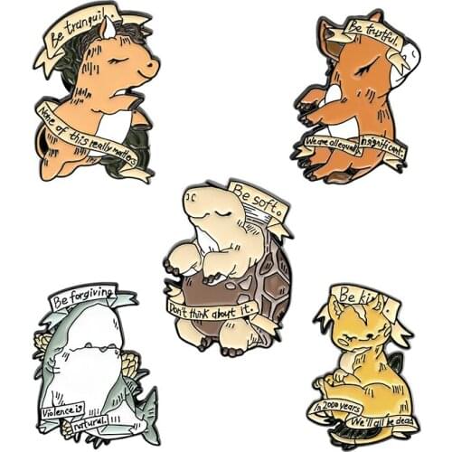 Banner Animals Enamel Pin Whale Horse Turtle Cat Cartoon Brooches Bag Lapel Pins Badge Jewelry Gift for Kids Friends Wholesale