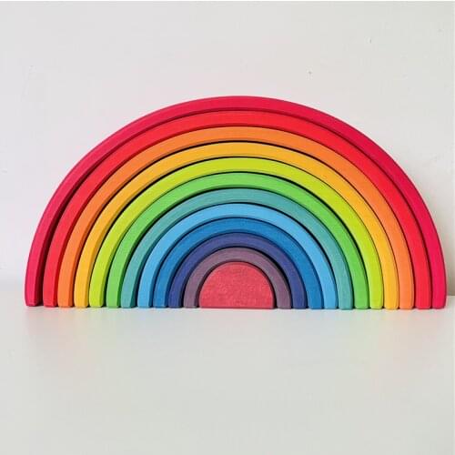 Large Wooden Rainbow Stacking Baby Nordic Toys Loose Parts Wood Creative Mandala Blocks Kids Peg Dolls Blocks Educational Toys