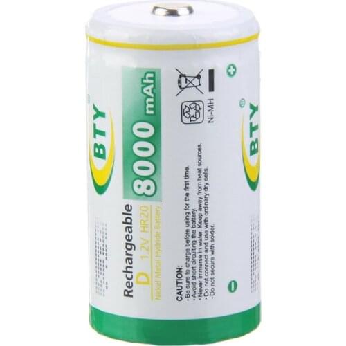 BTY D 1.2V HR20 Size D8000 Rechargeable Battery NiMH 8000mAh 1.2V Battery Higher Current Capabilities Battery