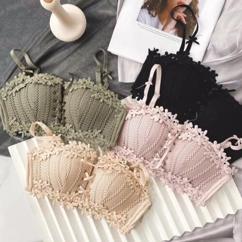 Women Sexy Floral Embroidery Lace Bras Tied Lingerie Seamless And Push Up Wireless Bra Female Underwear Intimates Sexy lingerie