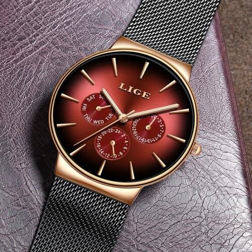 2020 LIGE Casual Thin Mesh Belt Fashion Quartz Gold Watch Mens Watches Top Brand Luxury Sport Waterproof Clock Relogio Masculino