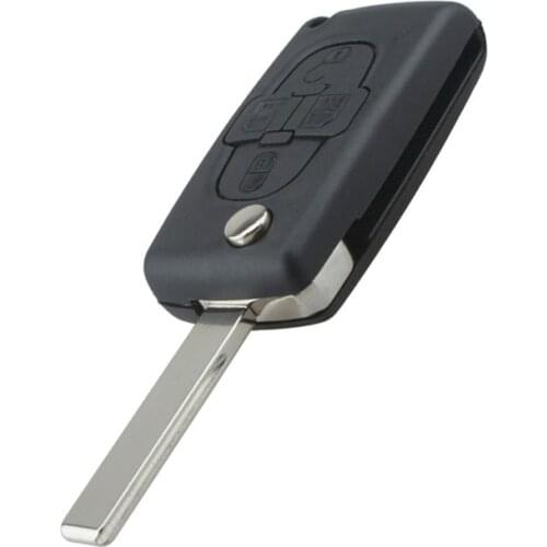 Black 4 Buttons Folding Replacement Key Remote Fob Shell Case with Uncut Car Flip Key for Peugeot 1007 Citroen C8 Car Key Shell