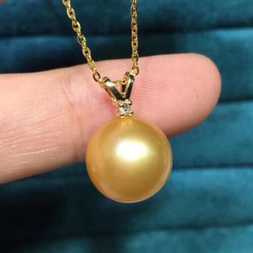 D726 Pearl Pendant Fine Jewelry Solid 18K Gold 12-13mm Nature Sea Water Golden Pearls Pendants Necklaces for Women Presents