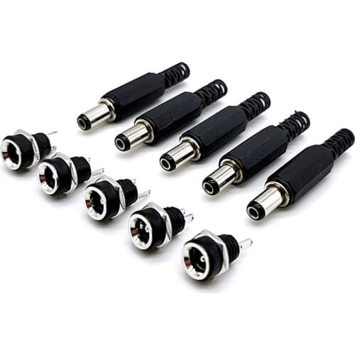 DC-022B 5.5X2.1mm DC Power Female Plug + Male Plug Jack Socket Adapter Connector DC Power Supply Panel Mount Connector DC022B