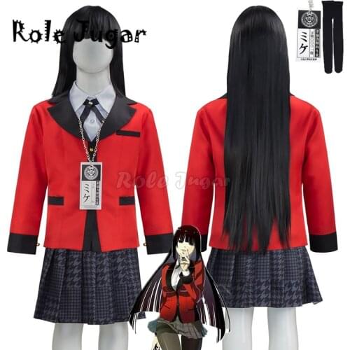 Kids Jabami Yumeko Cosplay Anime Kakegurui Compulsive Gambler Yumeko Jabami Cosplay Costume and Wigs Halloween Party Costumes