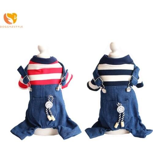 DOGGYZSTYLE Pet Denim Jumpsuit Clothes Dog Jean Jacket Coat Puppy Sweatshirt Clothing For Chihuahua Cat XS-XXL