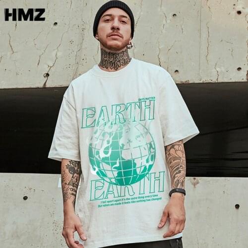 HMZ 2021 T Shirt Hip Hop Mens Earth print Tshirt Streetwear Summer Cotton Harajuku T-Shirts Short Sleeve Tops Tees Street Wear