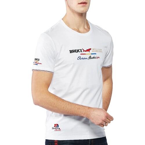 2020 Soften Cotton Men T-Shirt Tops Male Tees Fashion Bruce&Shark nice embroidery Short Round T-Shirt Homme Camisa big 4XL best