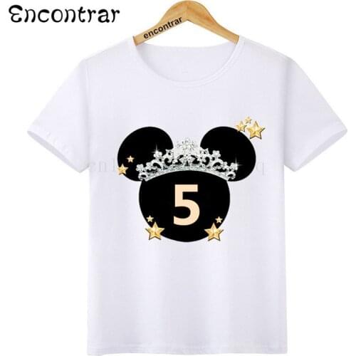Kids Birthday Queen Numbers Print O-Neck T Shirt Tees Summer Cute Tops Children T-Shirt Boy/Girl Clothing,HKP3092