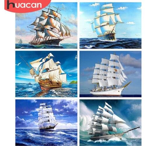 HUACAN 5d DIY Diamond Painting Sailboat Mosaic Landscape Full Square/Round Diamond Embroidery Sea Home Decor Handicraft