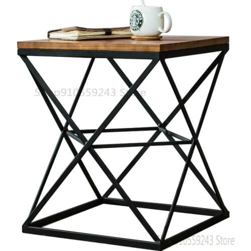 Custom Nordic Industrial Style Coffee Table Solid Wood Small Square Table Living Room Sofa Corner Table Bedside Table Creative S
