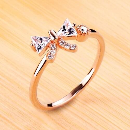 Cute Female White Crystal Bowknot Ring 925 Sterling Silver Wedding Rings For Women Luxury Zircon Stone Thin Engagement Ring