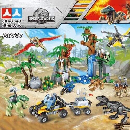Jurassic World Dinosaur Canyon Building Blocks Tyrannosaurus Pterodactyl Bricks 3D Model With Doll Toys For Kids Birthday Gifts