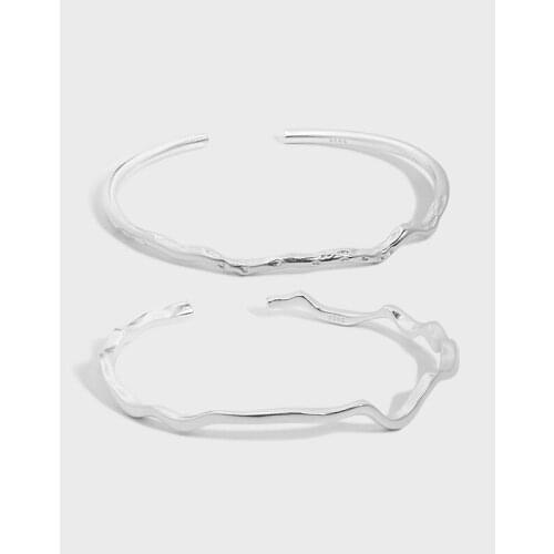 Moebius real. 925 Sterling silver Irregular Wave Line Cuff Bangle Bangle open adjust Jewelry