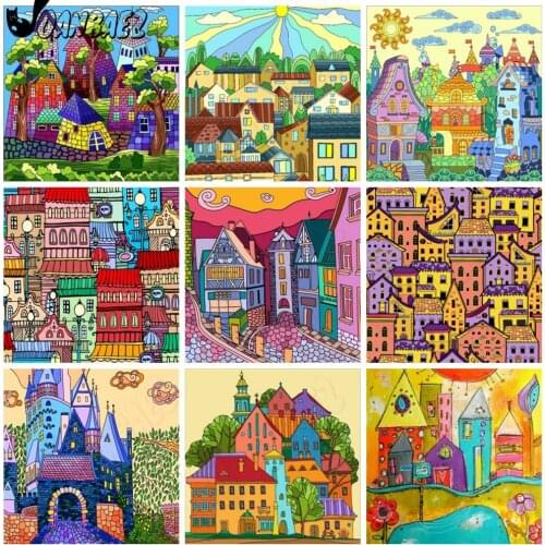 Cartoon Diamond Painting Cross Stitch Abstract Architecture 5D Diy Mosaic Color House Sticker Diamond Embroidery Set Inlaid Gift