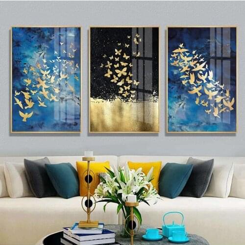 Golden Bird Butterfly Wall Art Canvas Abstract Painting Nordic Posters and Prints Decorative Pictures for living Room Home Decor
