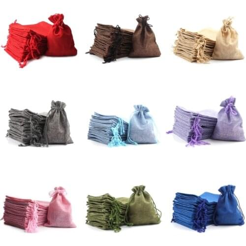 Wholesale 10pcs/lot 10x14cm Drawstring Burlap Bag Jute Gift Bags Jewelry Packaging Wedding Christmas Candy Bags Green Red Purple
