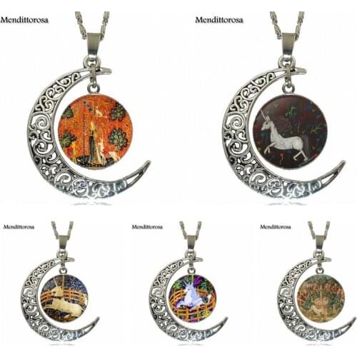 Unicorn In Captivity For Girls Statement Maxi Necklace Design Fashion Glass Crescent Moon Women Necklace Pendants