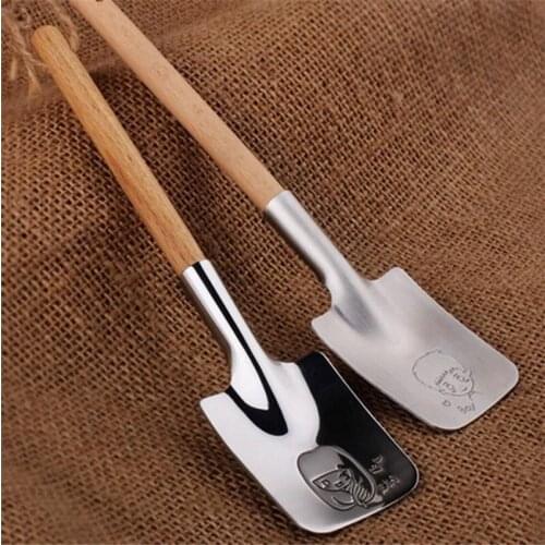 Valentines Day Gift Cartoon Boys And Girls Pattern Shovel Shaped Ice Cream Spoons With Wooden Handle LX4510